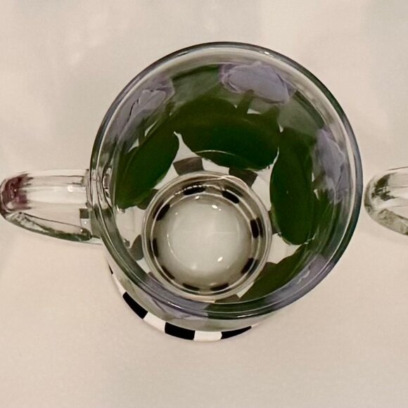 Hand Painted Anchor Hocking Clear Glass Coffee Mugs Pink Purple Floral Set of 4 - Picture 7 of 16